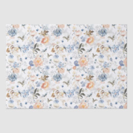 Papel De Seda Bege Rosa Pálido Pássaro Azul 