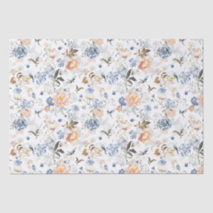 Papel De Seda Bege Rosa Pálido Pássaro Azul