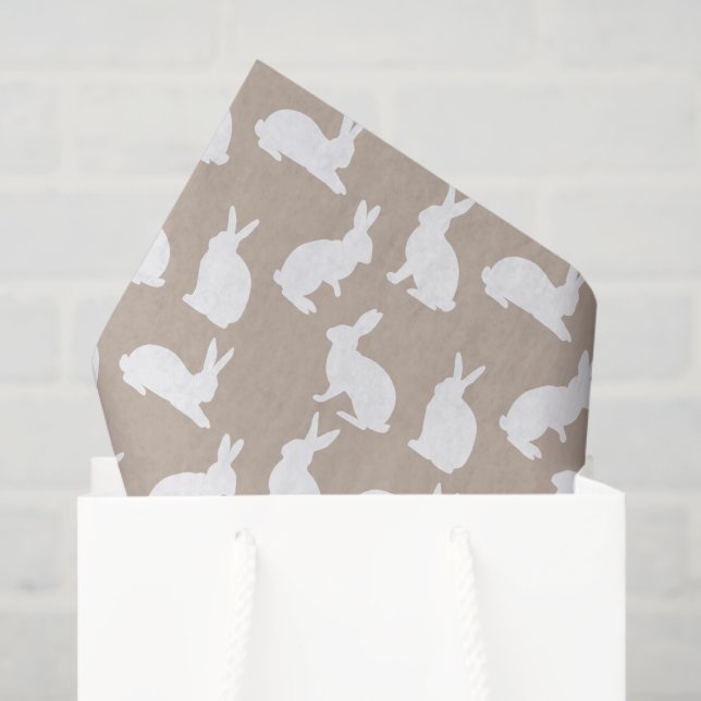 Papel De Seda Beige And White Bunny Pattern Neutral Easter (Sacola de presentes)
