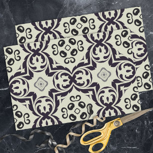 Papel De Seda Beige da Vintage Elegante e Cor damasco preta
