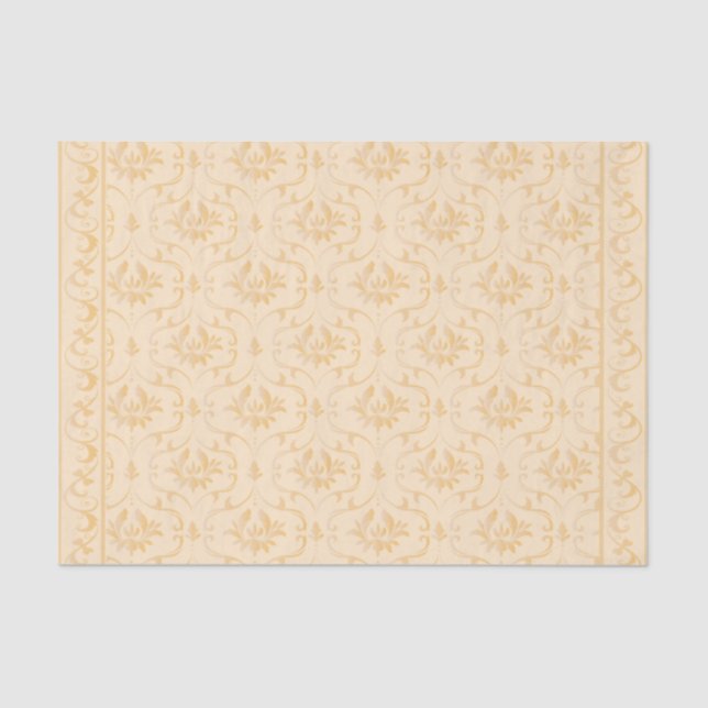Papel De Seda Beige Damask Brocade floresce na página de dissoci (Frente )