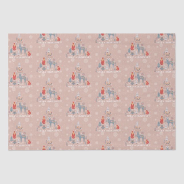 Papel De Seda Beige Scandinavian Reindeer Tree Animal Snowflake (Frente )