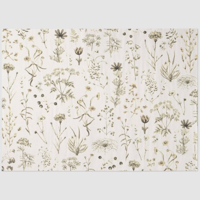 Papel De Seda Beige Selvagens Botânicas Elegante (Frente )