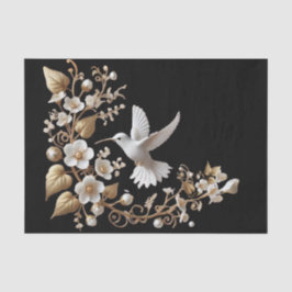 Papel De Seda Beija-flor Branco em Decoupage Preto