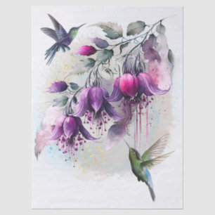 Papel De Seda Beija-flor de Flor de Fúcsia Aquarela