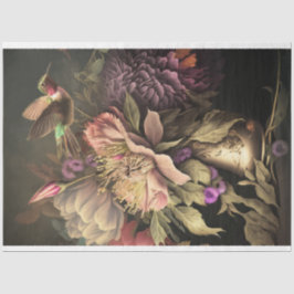Papel De Seda Beija-flor e florais escuros e sombrios decoupage