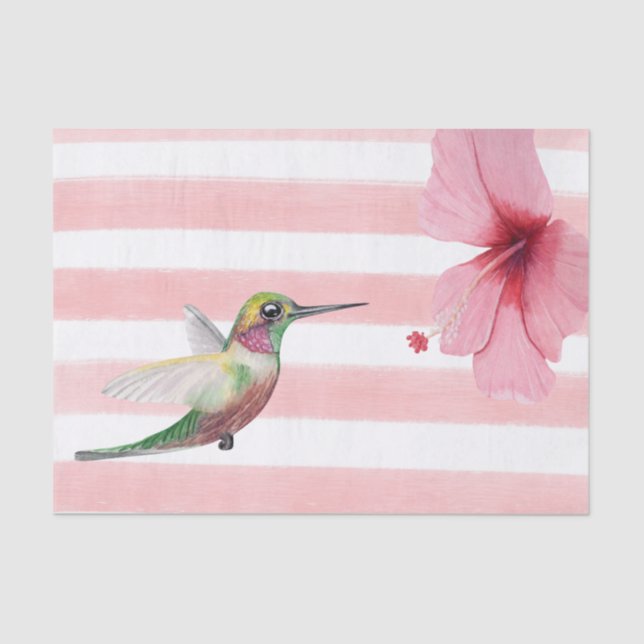 Papel De Seda Beija-flor. Rosa e Branco. (Frente )