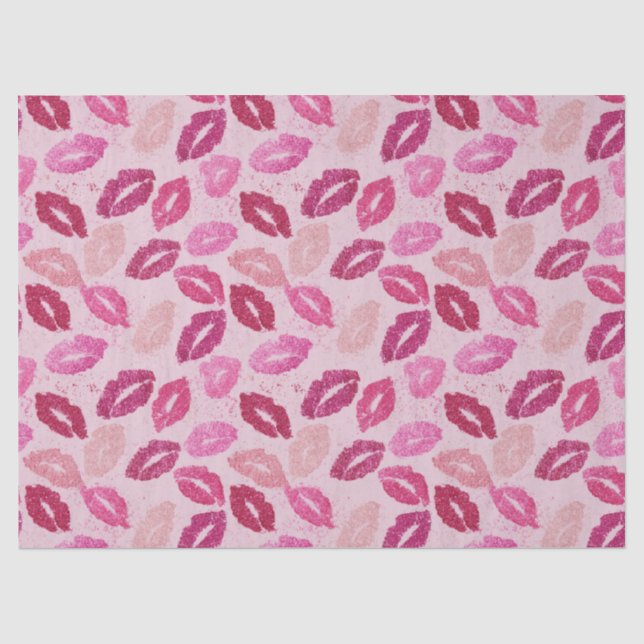 Papel De Seda Beijo de Batom Rosa Padrão Sem Costura (Frente )