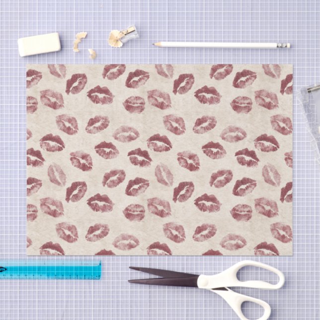 Papel De Seda Beijos de Lábios Vermelhos Cremosos Romântico Dia  (Arte )