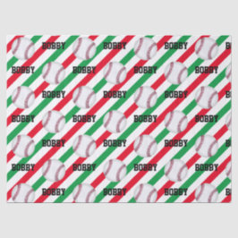 Papel De Seda Beisebol Natal Adicionar Nome Strike Red n Green