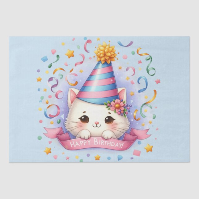 Papel De Seda Bela Cartoon Kawaii Kitty Feliz Aniversário (Frente )