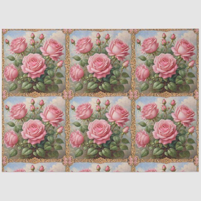 Papel De Seda Bela Coleção Moderna de Rosas Rosa (Frente )