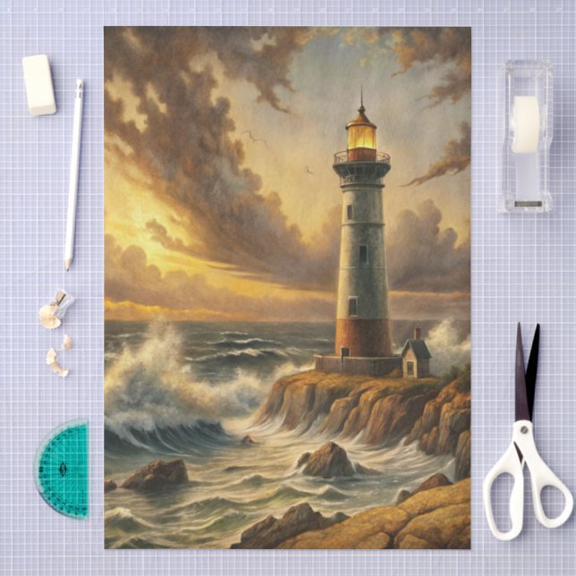 Papel De Seda Bela Decoupage de Farol Costeiro Tempestuoso (Arte )