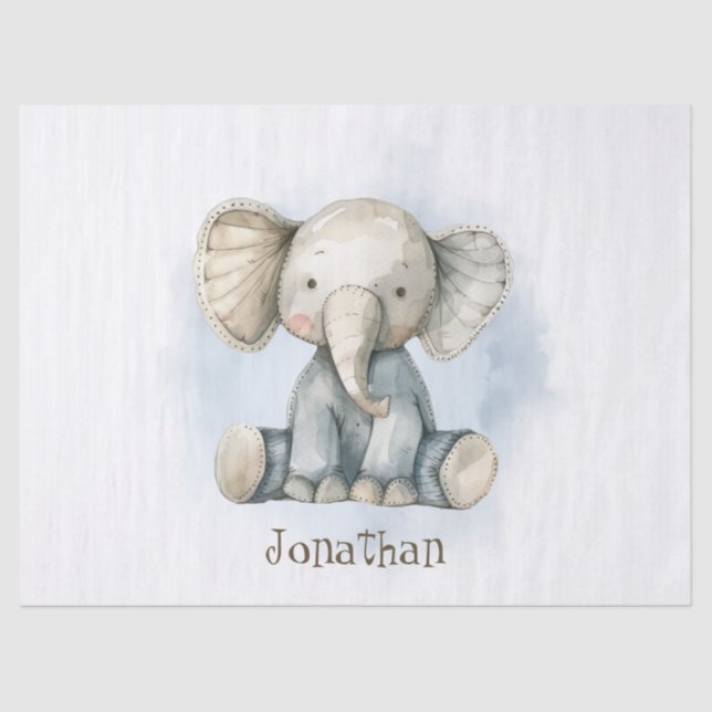 Papel De Seda Bela Elefante Para Bebês Personalize Seu Nome Para (Frente )