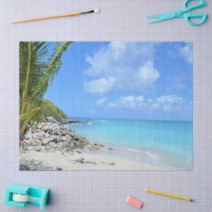 Papel De Seda Bela Praia Tropical Turquesa