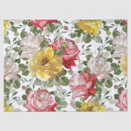 Papel De Seda Bela Tinta Aquarela Rosas Vermelhas Amarelas