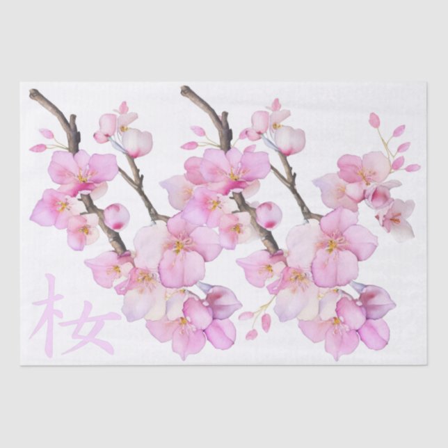 Papel De Seda Belas flores de cerejeira Sakura em rosa água-fort (Frente )