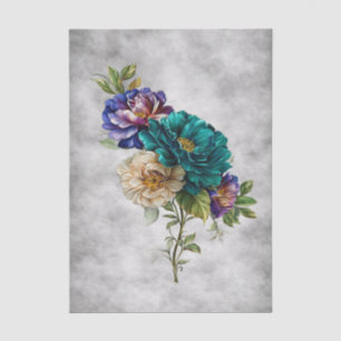 Papel De Seda Belas Flores de Jardim em Aquarela Decoupage