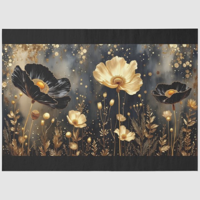 Papel De Seda Belas flores de Papoula brancas e traseiras (Frente )