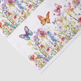 Papel De Seda Belas Flores Silvestres Coloridas & Borboletas