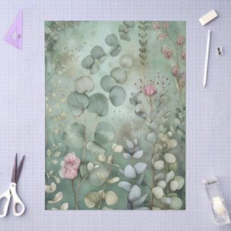 Papel De Seda Belas Flores Silvestres Folhas de Eucalipto Decoup