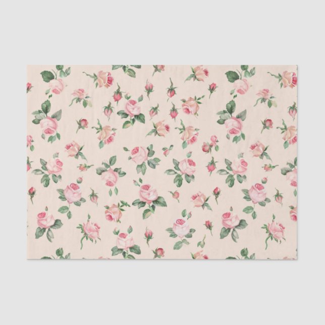 Papel De Seda Belas Rosas Florais Rosa Pêssego Creme Chuveiro de (Frente )