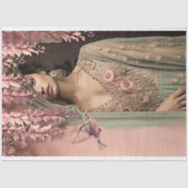 Papel De Seda Beleza Exótica Arabesco Pássaro e Retrato Floral