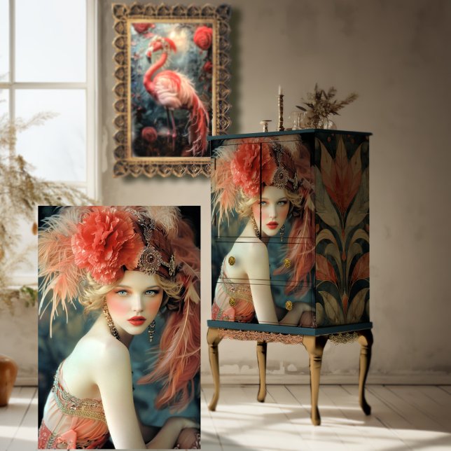 Papel De Seda Beleza Flapper de Gatsby, Retrato estilo Roaring 2 (Roaring 20's Art Deco Gatsby Flapper, Portrait Art Nouveau, Digital Art, Decoupage Tissue Paper)