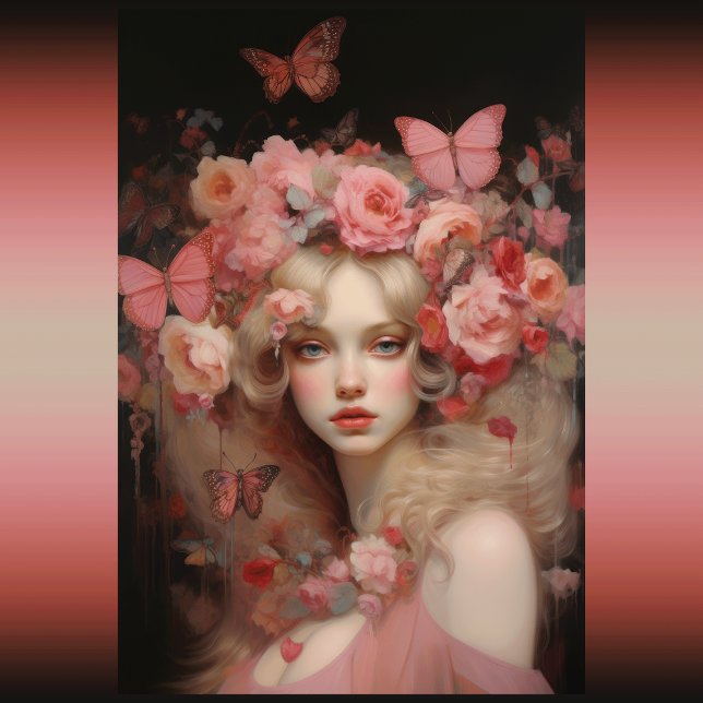 Papel De Seda Beleza Loira - Retrato e Flores de Mulher (Blonde Beauty - A Woman's Portrait with Flowers)