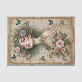 Papel De Seda Beleza Olhada Verde com Flores e Borboletas