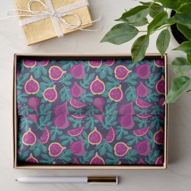 Papel De Seda belíssimo padrão de figo roxo azul (Presente)