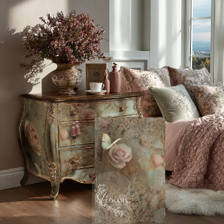 Papel De Seda Belle Étude Rosa Rosa Branca Borboleta Damasco