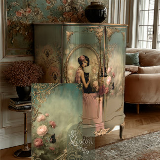 Papel De Seda Belle Noir Gold Scroll Pink Rose Butterfly