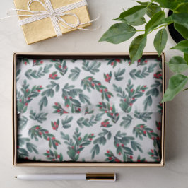 Papel De Seda Belo Berry Greenery Padrão de Natal