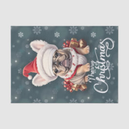 Papel De Seda Belo Bulldog Francês Santa Hat Feliz Natal