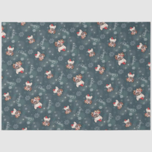 Papel De Seda Belo Bulldog Francês Santa Hat Feliz Natal