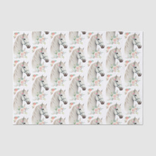 Papel De Seda Belo Cavalo Branco Boho Padrão Floral