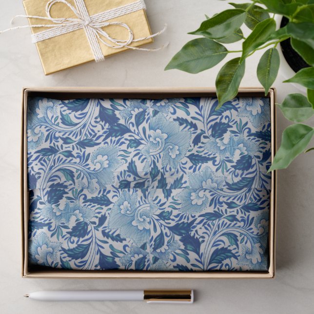 Papel De Seda Belo Damasco Azul (Presente)