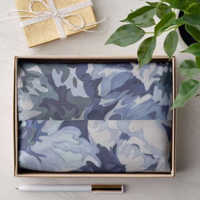 Papel De Seda Belo Design Floral em Tons de Azul (Presente)
