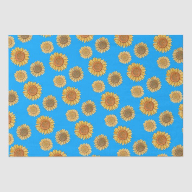 Papel De Seda Belo Elegante Boho Farmhouse Amarelo Azul Girassol (Frente )