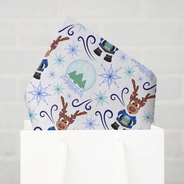 Papel De Seda Belo Festa Azul Rena de Natal (Sacola de presentes)