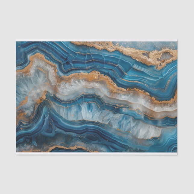 Papel De Seda Belo geode de cristal agata em azul e ouro (Frente )