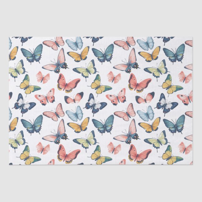 Papel De Seda Belo Impressão de borboleta colorida (Frente )