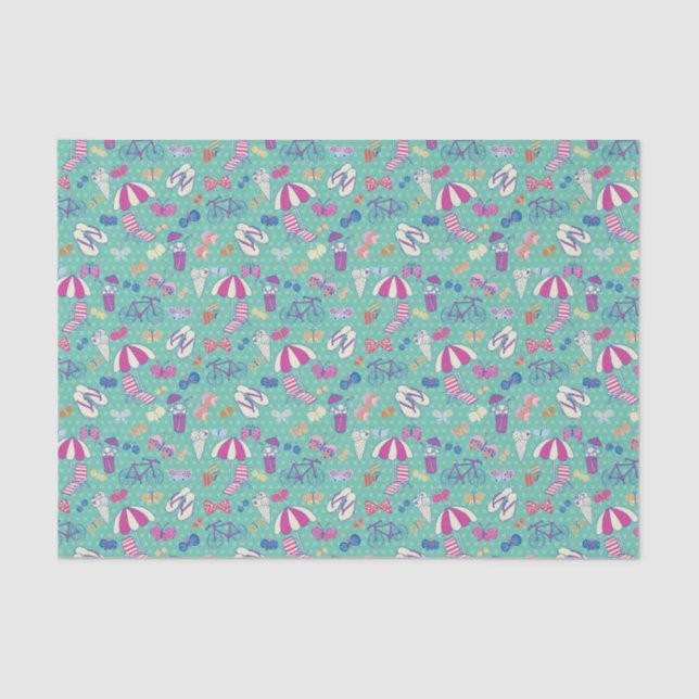 Papel De Seda Belo Padrão Com Elementos De Verão (Frente )