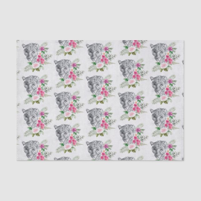 Papel De Seda Belo padrão de retrato da cabeça-leopardo (Frente )