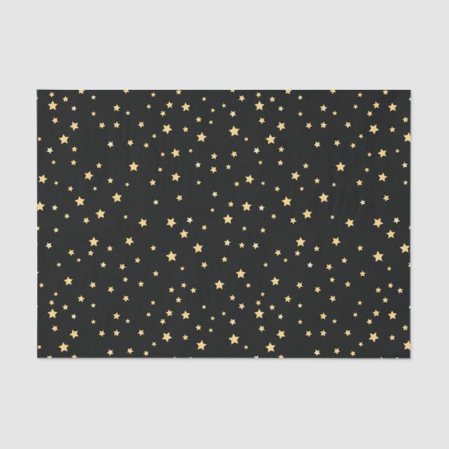 Papel De Seda Belo padrão estelar Dourado e preto (Frente )