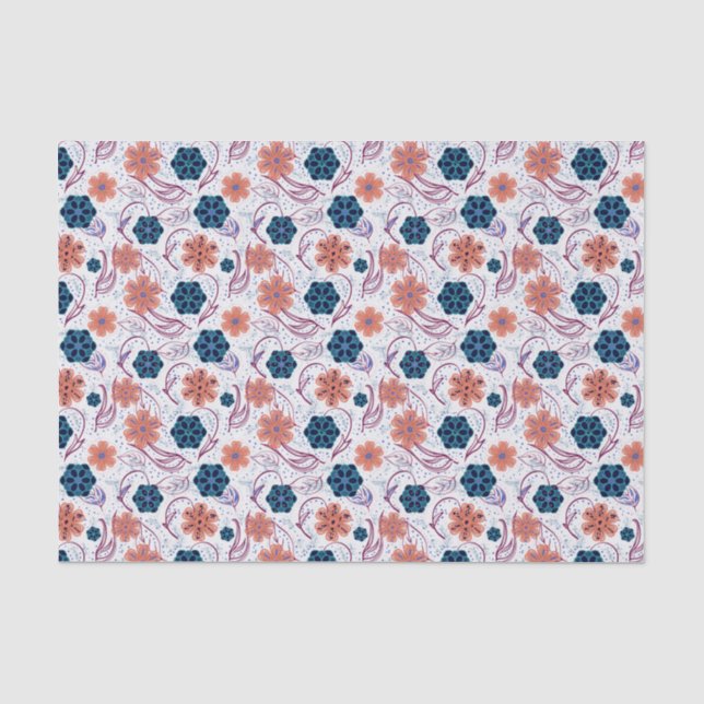 Papel De Seda Belo padrão floral moderno - branco (Frente )