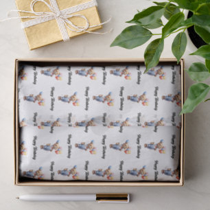 Papel De Seda Belo urso de aniversário feliz com balões