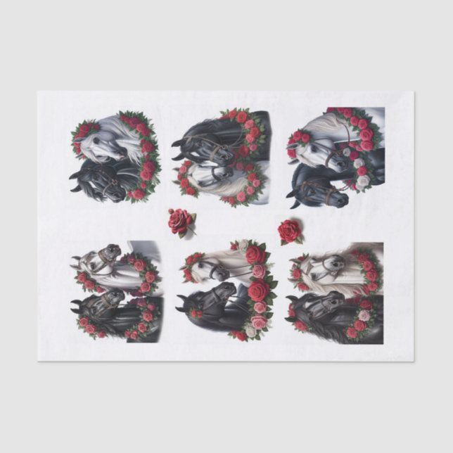 Papel De Seda Belos cavalos árabes com mortes por Rosa vermelha (Frente )