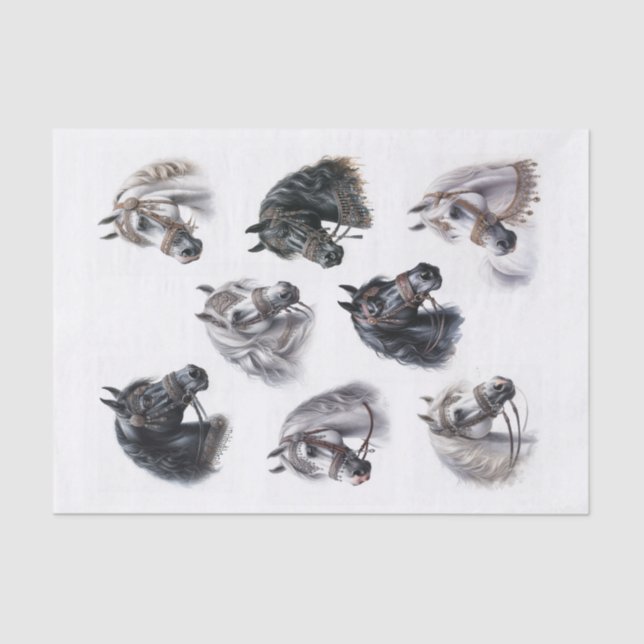 Papel De Seda Belos cavalos árabes com pontes Ricos (Frente )